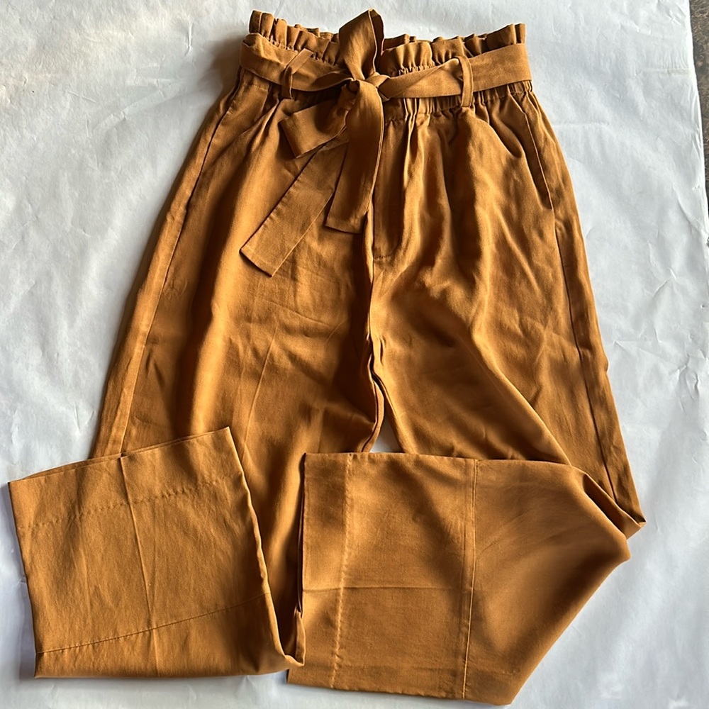 J. Crew mustard paper bag waist with tie pants